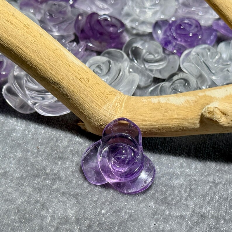 Clear Amethyst Flower Carving – Natural Hand Carved Crystal for Decor or Jewelry Making