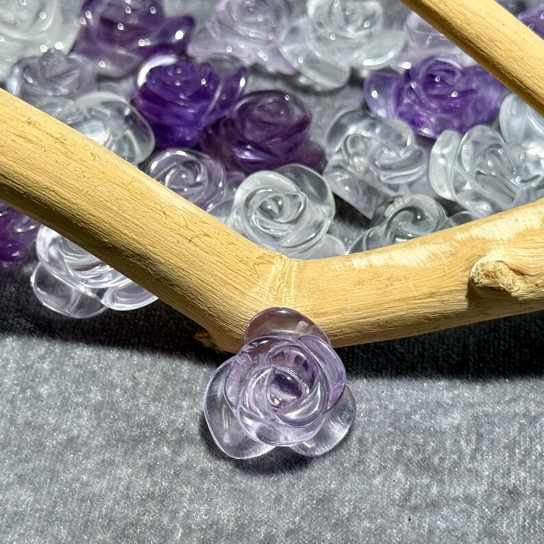 Clear Amethyst Flower Carving – Natural Hand Carved Crystal for Decor or Jewelry Making