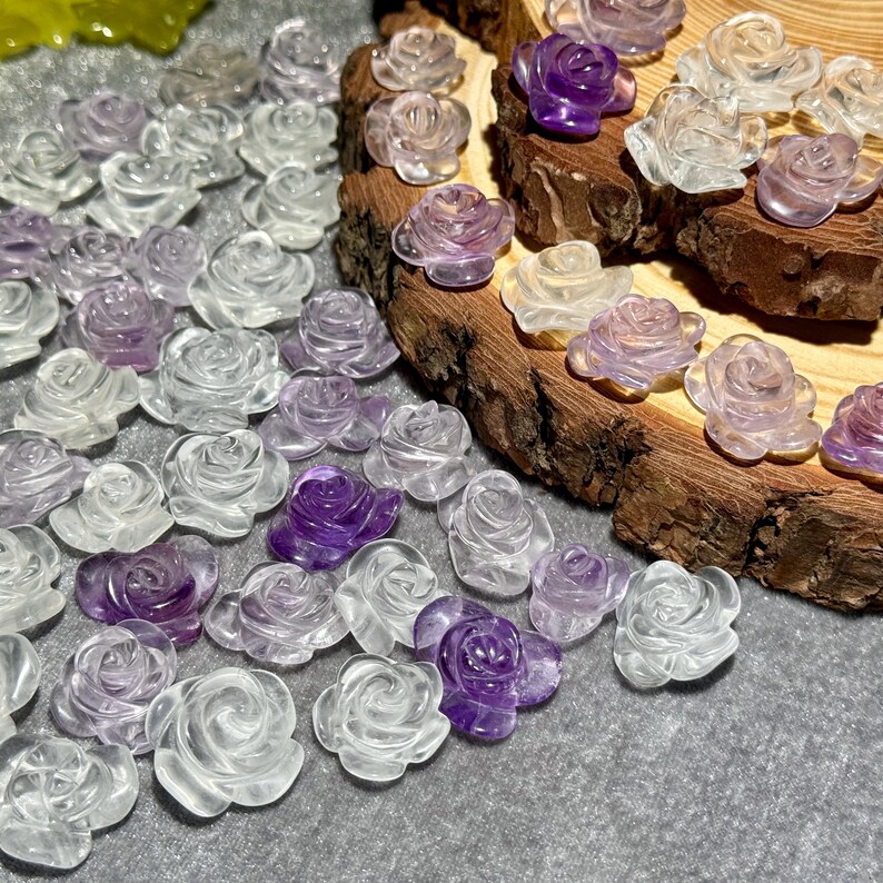 Clear Amethyst Flower Carving – Natural Hand Carved Crystal for Decor or Jewelry Making