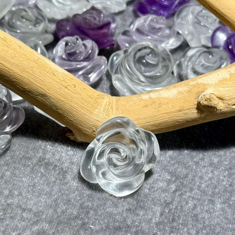 Clear Amethyst Flower Carving – Natural Hand Carved Crystal for Decor or Jewelry Making