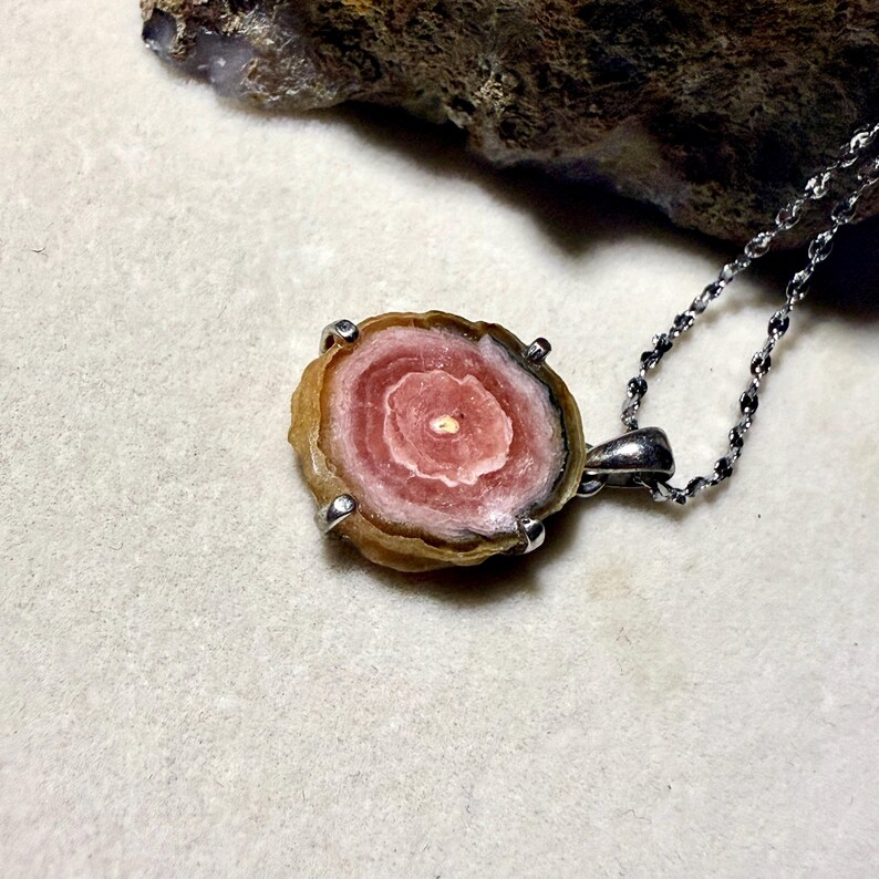 Rhodochrosite Sterling Silver Edge Pendant,Handmade silver ornamentsred rhodonite cabochon