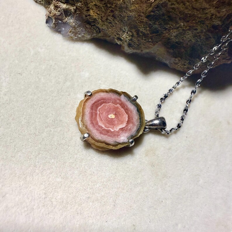 Rhodochrosite Sterling Silver Edge Pendant,Handmade silver ornamentsred rhodonite cabochon