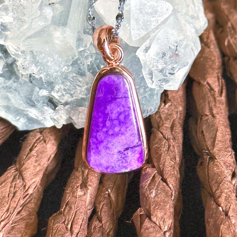 Kite Sugilite Pendant Necklace: Gold Plated 925 Silver, Handmade