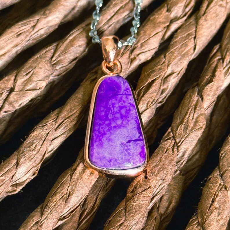 Kite Sugilite Pendant Necklace: Gold Plated 925 Silver, Handmade