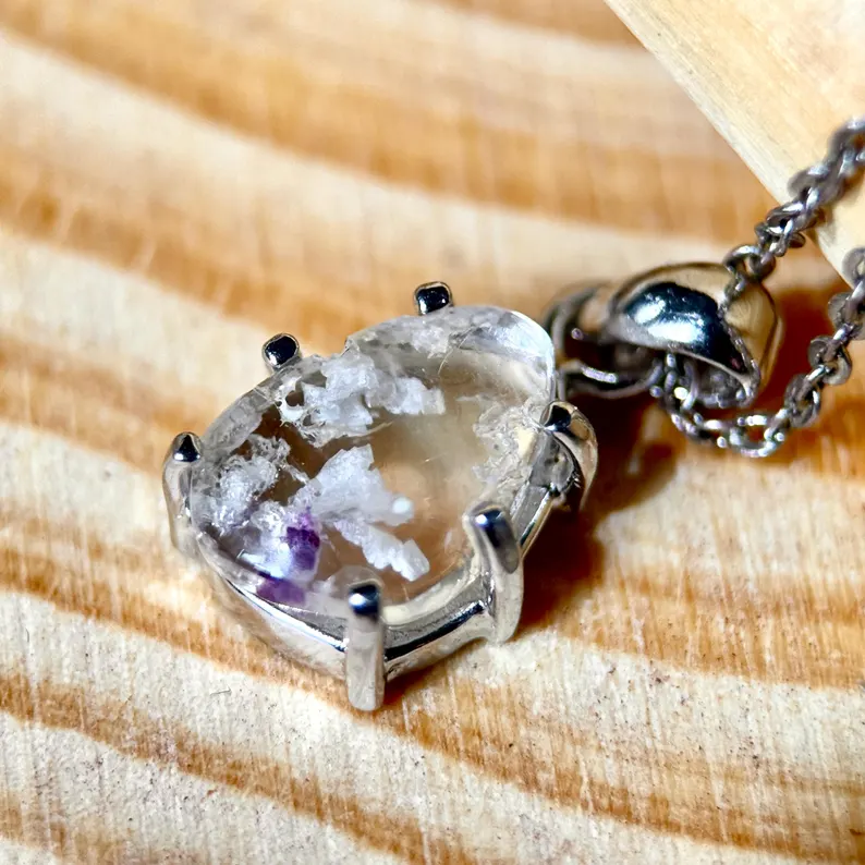 Hyalite Opal Fluorite Pendant – Sterling Silver, Mexican Gemstone