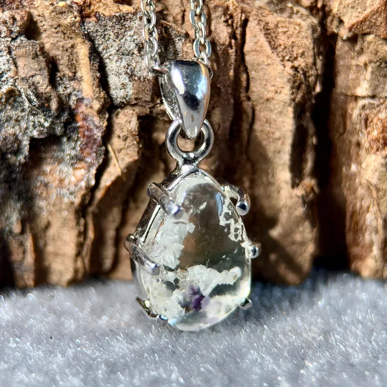 Hyalite Opal Fluorite Pendant – Sterling Silver, Mexican Gemstone