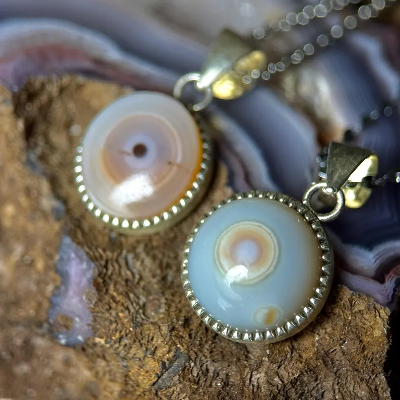 Handmade Silver-Edged Ocean Jasper Necklace: Calming Crystal Pendant