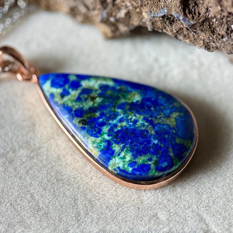 Azurite Chrysocolla Pendant s925 plated gold,DIY Necklace