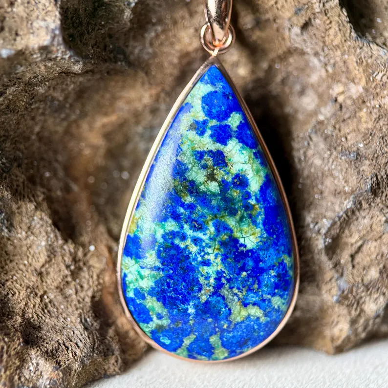 Azurite Chrysocolla Pendant s925 plated gold,DIY Necklace