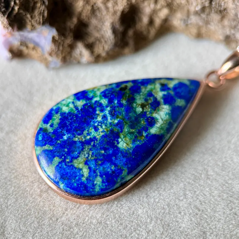 Azurite Chrysocolla Pendant s925 plated gold,DIY Necklace