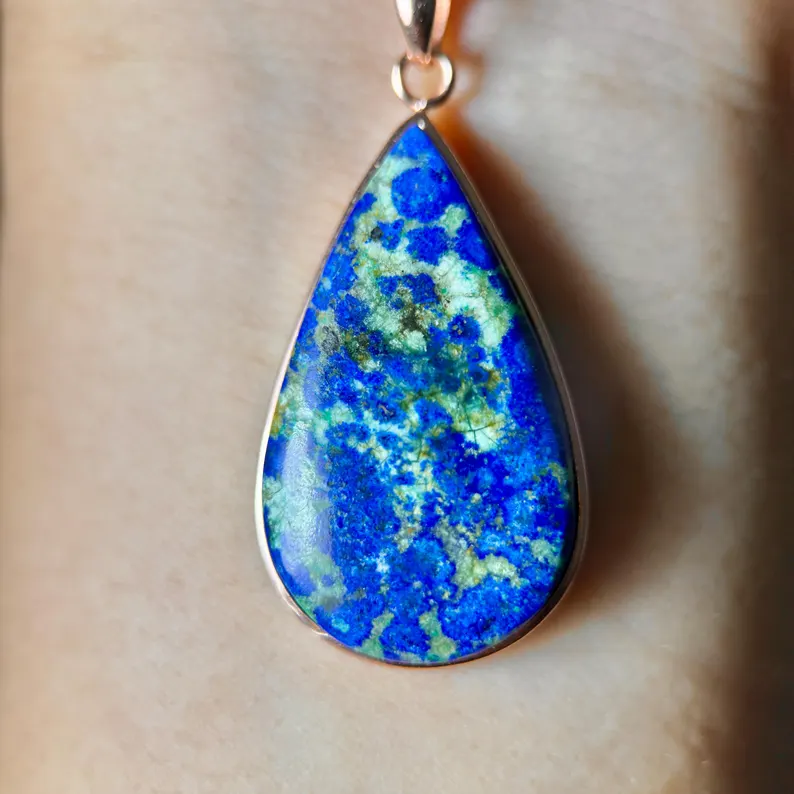 Azurite Chrysocolla Pendant s925 plated gold,DIY Necklace