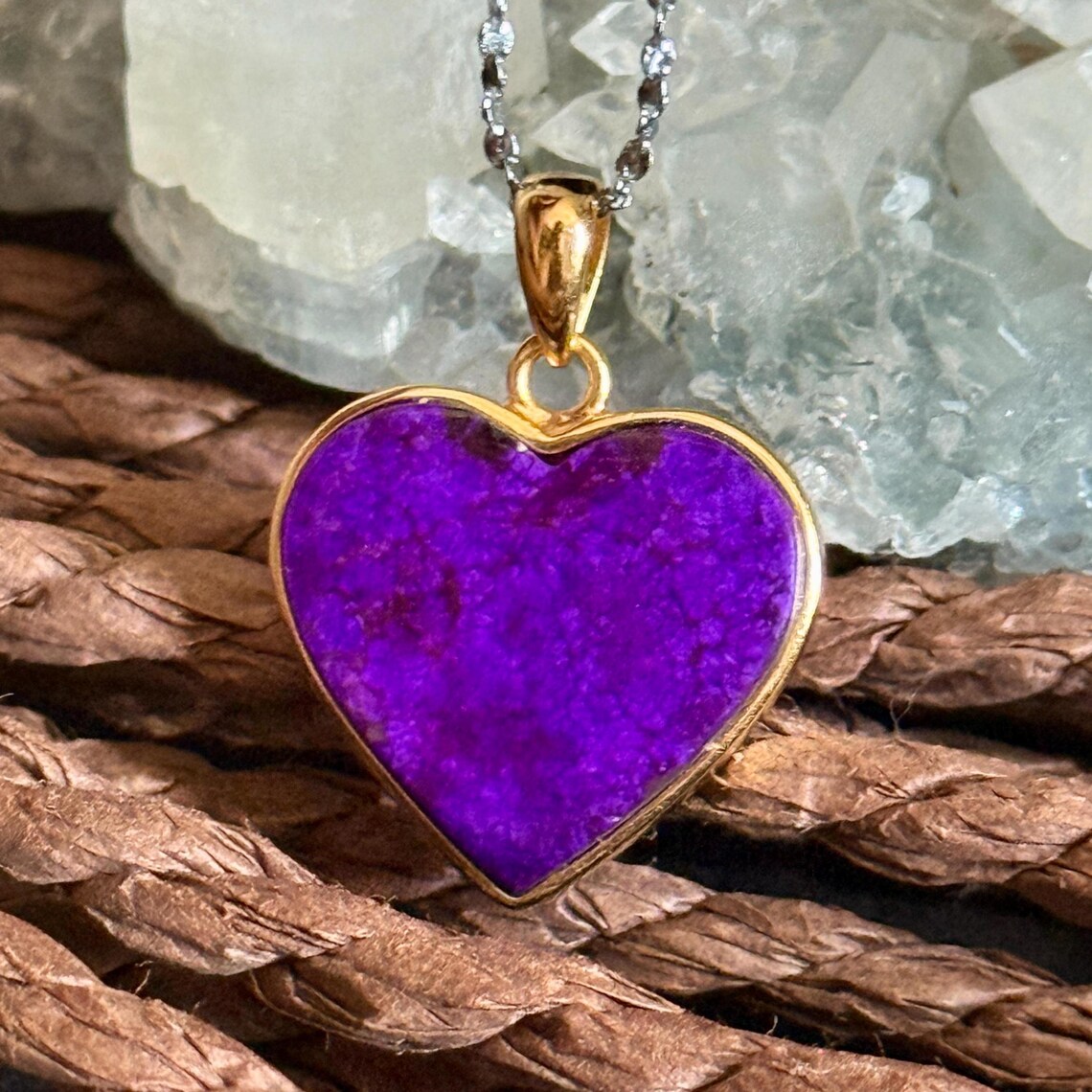 Sugilite Pendant Necklace: 925 Silver Gold Plated, Rare Purple Gemstone