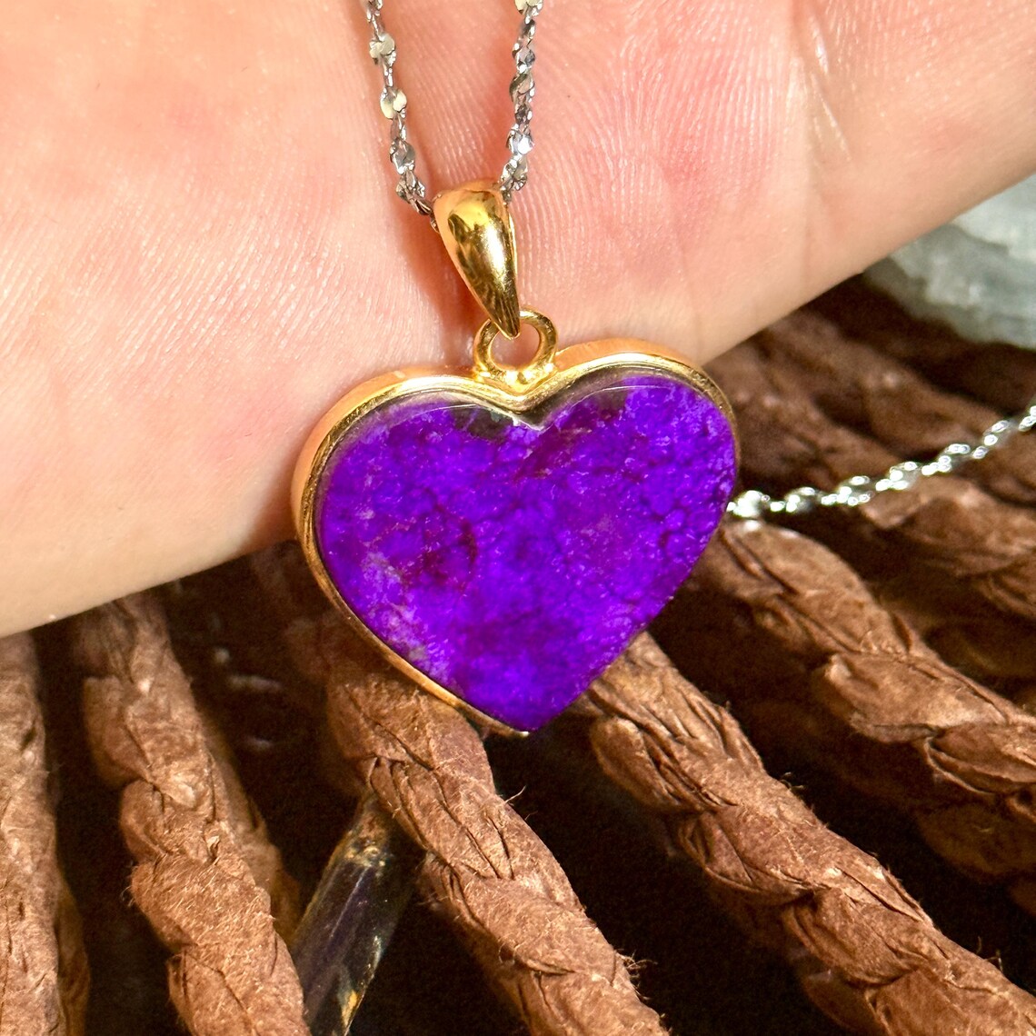 Sugilite Pendant Necklace: 925 Silver Gold Plated, Rare Purple Gemstone