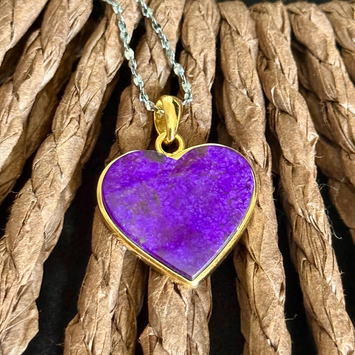 Sugilite Pendant Necklace: 925 Silver Gold Plated, Rare Purple Gemstone